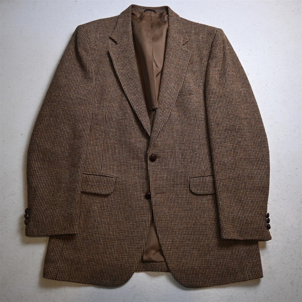 Vtg USA Made 42L Orange Nailshead 100% Wool Tweed Mens Blazer Jacket Sport Coat